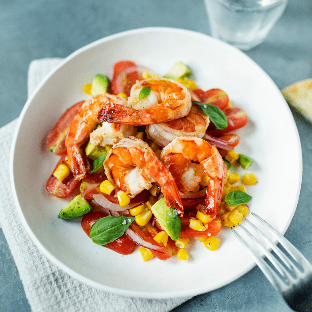 Garlic Shrimp with Corn & Tomato Salad – Blue Circle Foods